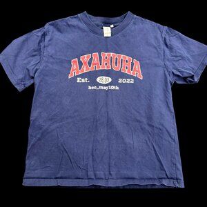 AXAHUHA Graphic T-Shirt | Blue Short Sleeve Tee | Casual Cotton Shirt